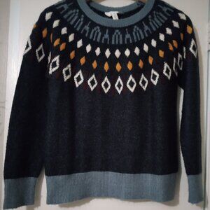 Women's Arcrylic lng sleeves sweater blue w/geometric szS4-6 univesity style